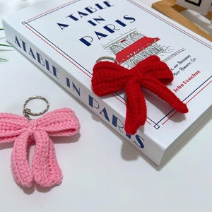 Custom Crochet Pink Bow Keychain, Knitted Color Bow Keychain Bag, Mother Day Gift, Teacher Gift, Handmade Wool Bow Keychain