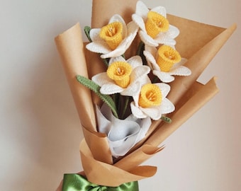 Personalisierte häkeln Narzisse, Tulpe, Rosen, Blumenstrauß, handgefertigte Geschenke für Lehrer, Mutter, Oma, Freundin, ideal für Wohnkultur
