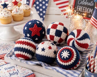 Handmade USA Crochet Hacky Sack, 4th Of July Gift, Patriotic Crochet Balls, Handmade Red White Blue Ornaments, USA Independence Day Gift