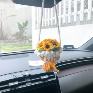 Crochet Sunflower Flowers Car Hanging, Key Hanging,  Daisy , Roses Car Accessories Decor Teens Interior Rear View Mirror Hanging Charm