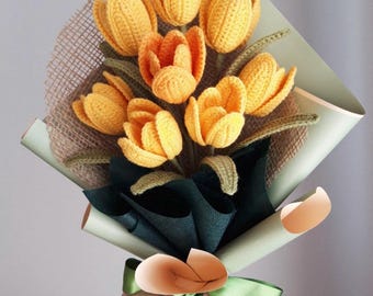 Personalized Crochet Tulip Flowers and Bouquets, Handcrafted Gifts for Teacher, Mom, Grandma, Girlfriend , Ideal for Home Decor