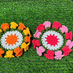Crochet Flower Pot Coaster Set, Crochet Flower Bouquet Plant Coasters for Cup, Crochet Flower Coaster Cup, Gift for Mom, Mother&#39;s Day Gift