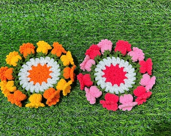 Crochet Flower Pot Coaster Set, Crochet Flower Bouquet Plant Coasters for Cup, Crochet Flower Coaster Cup, Gift for Mom, Mother's Day Gift