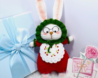 Benutzerdefinierte Kaninchen, gekleidet Häschen Spielzeug, häkeln Amigurumi Häschen Puppe, benutzerdefinierte Name Spielzeug, personalisierte Geburtstagsgeschenk, Plushie Osterhase