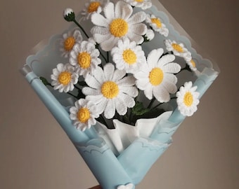 Flores y ramos de margaritas blancas de crochet personalizados, margaritas hechas a mano, regalo para maestra, mamá, abuela, novia, ideal para la decoración del hogar.