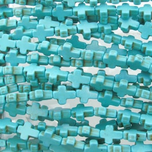10x8x3mm Dyed Synthetic Stabilized Turquoise Cross Beads - 16 Inch Strand (GEM35)