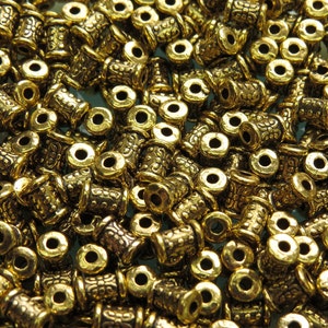 7x5mm (1.50mm hole size) Antique Gold Metal Decorative Tube Spacer Beads - Qty 20 (MB168)
