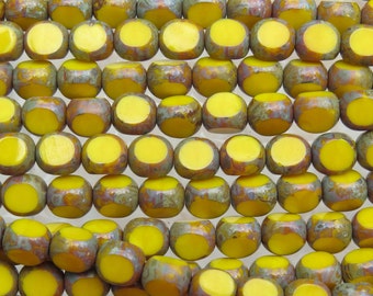 8mm 3 Cut Opaque Pineapple Picasso Firepolished Czech Glass Beads - Qty 25 (BS656)