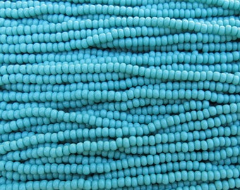 8/0 Opaque Turquoise Czech Glass Seed Bead Strand (CW28) SE