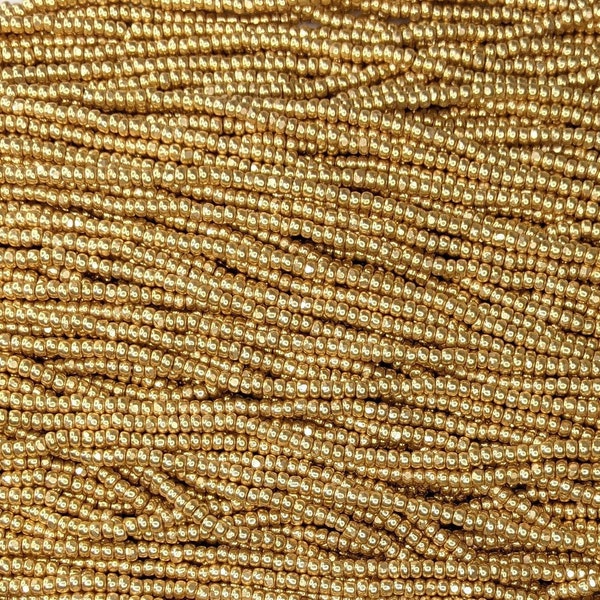 8/0 1 Cut Metallic Gold Czech Glass Charlotte Seed Bead Strand (8CUT31)