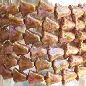 10mm Opaque Rose with Gold Luster Czech Lily Flower Glass Beads - Qty 20 (MISC53)