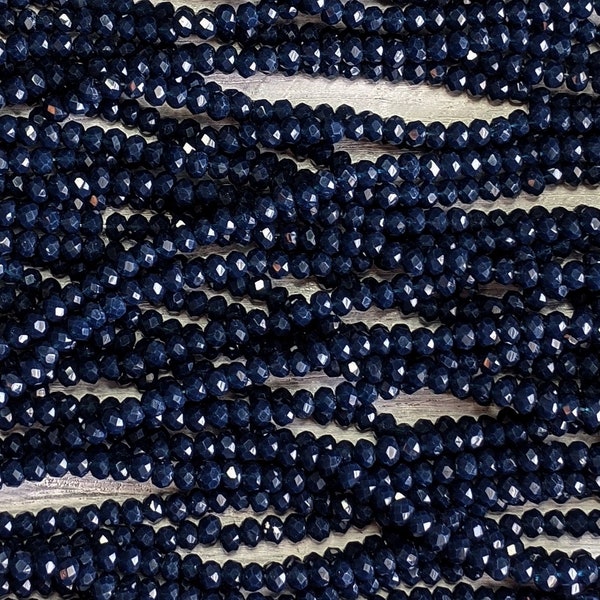 3x2mm Faceted Navy Chinese Crystal Rondelle Beads - 16 Inch Strand (3CRY2)