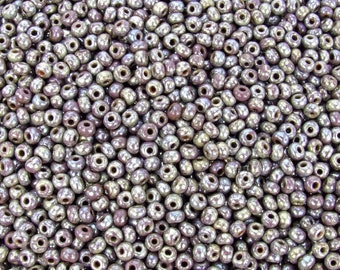 8/0 Opaque Purple Silver Picasso Czech Glass Seed Beads 10 Grams (8CS107)