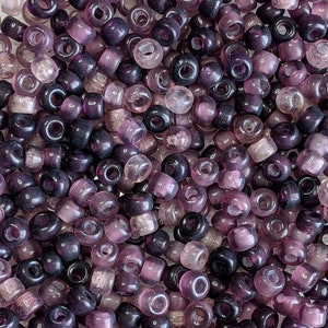 9x6mm (Large 3mm Hole Size) Multi Shade Transparent Purple Mix Glass Crow Beads 40 Grams (UM59)