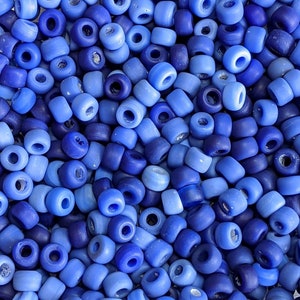 Large 3mm Hole Size UM57 9x6mm Multi Shade Opaque Blue Mix Glass Crow Beads 40 Grams