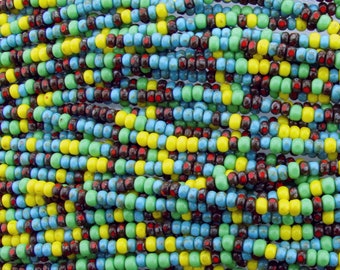 6/0 3 Cut Opaque Jamaica Picasso Mix Czech Glass Seed Beads - 20 Inch Strand (6CUT7)