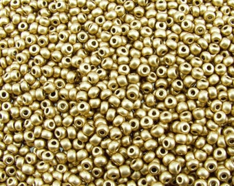 6/0 Matte Metallic Gold Czech Glass Seed Beads 20 Grams (6CS329)