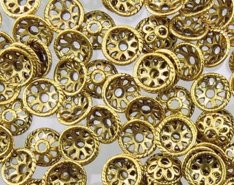 10mm Antique Gold Alloy Metal Decorative Bead Caps - Qty 20 (MB247)