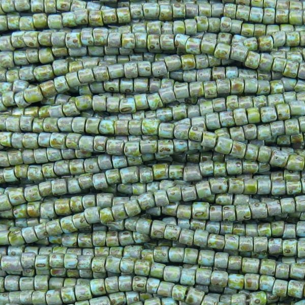 Opaque Blue Turquoise Picasso - Size 4mm Czech Glass Tile Beads - 18 Inch Strand (BW85)