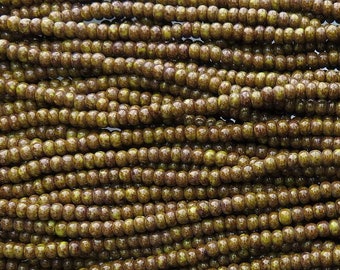 6/0 Opaque Olive Jade Picasso Czech Glass Seed Bead Strand (CW180)