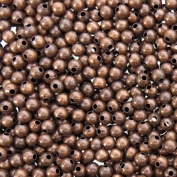 4mm Antique Copper Finish Solid Brass Metal Round Beads - Qty 50 (MB111)