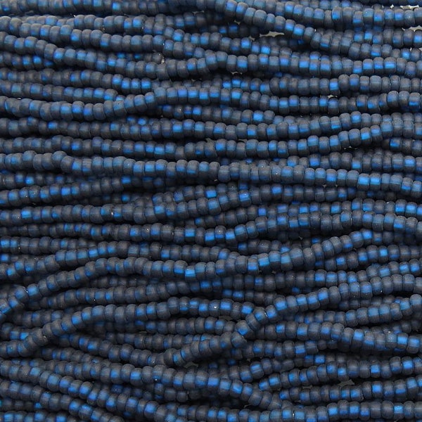 6/0 Matte Transparent Montana Blue Silver-lined Czech Glass Seed Bead Strand (CW184)