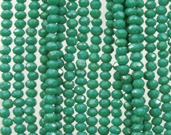 3.5x2.5mm Faceted Opaque Green Chinese Crystal Rondelle Beads 6 Inch Strand (35CCS20)