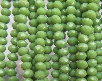 4x3mm Faceted Opaque Olive Green Chinese Crystal Rondelle Beads 9 Inch Strand (4CCS1)