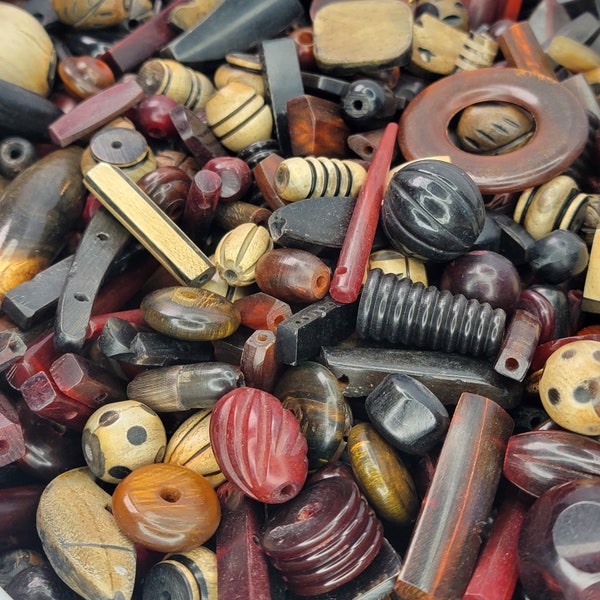 Large Hand Carved Natural Horn Beads - Assorted Shapes, Color & Sizes  - Qty 100 Grams (UM77)