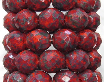 Large 10mm Faceted Opaque Dark Orange Picasso Czech Firepolished Glass Beads - Qty 10 (FP02)