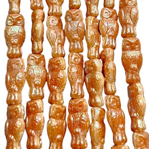 15x7mm Opaque Beige Celsian Czech Glass Owl Beads - Qty 10 (HG06)