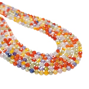 Cubic Zirconia Colorful Mix Gemstone Beads - 4mm Faceted Rounds - 15 Inch Strand (GEM91)