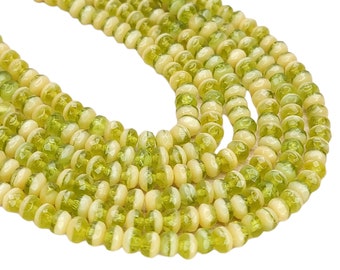 5x3mm Faceted 2 Tone Olive & Beige Firepolish Czech Glass Rondel Beads - Qty 50 (FP92)