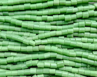 Green Glass Tube Beads - Size 6x5mm (2.00mm hole)  - 16 Inch Strand (IND01)