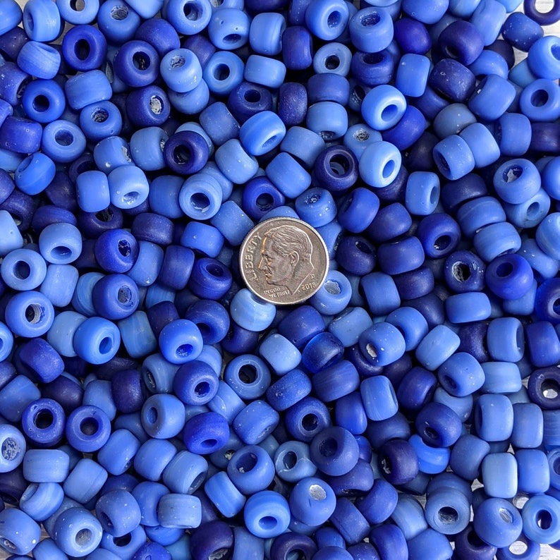 Large 3mm Hole Size UM57 9x6mm Multi Shade Opaque Blue Mix Glass Crow Beads 40 Grams