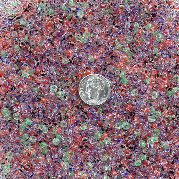 Buy 6/0 Transparent Multi Color Striped Czech Glass Seed Beads 20