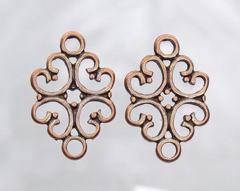 Dainty Filigree Antique Copper 18x13mm Alloy Metal Connectors/Links/Earring Findings - Qty 10 (MB84A)