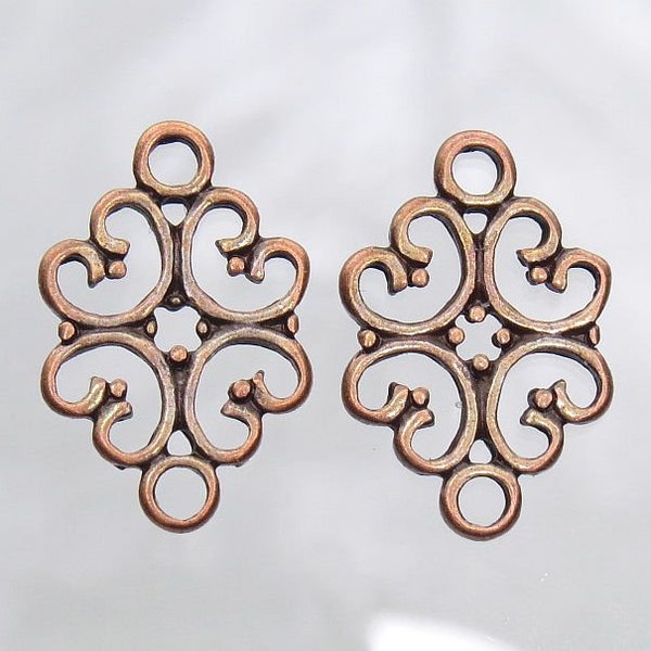 Dainty Filigree Antique Copper 18x13mm Alloy Metal Connectors/Links/Earring Findings - Qty 10 (MB84A)