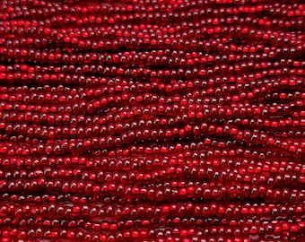 8/0 Transparent Ruby Silver-lined Czech Glass Seed Bead Strand (8CW117)