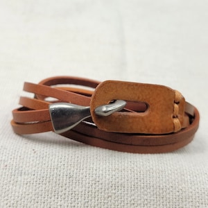 9x2mm Soft Pliable Light Brown Flat Leather Wrap Bracelet with attached Hook Clasp- Qty 1 (LC21)