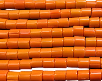 Orange Glass Tube Beads - Size 8mm (2.20mm hole)  - 15 Inch Strand (IND06)