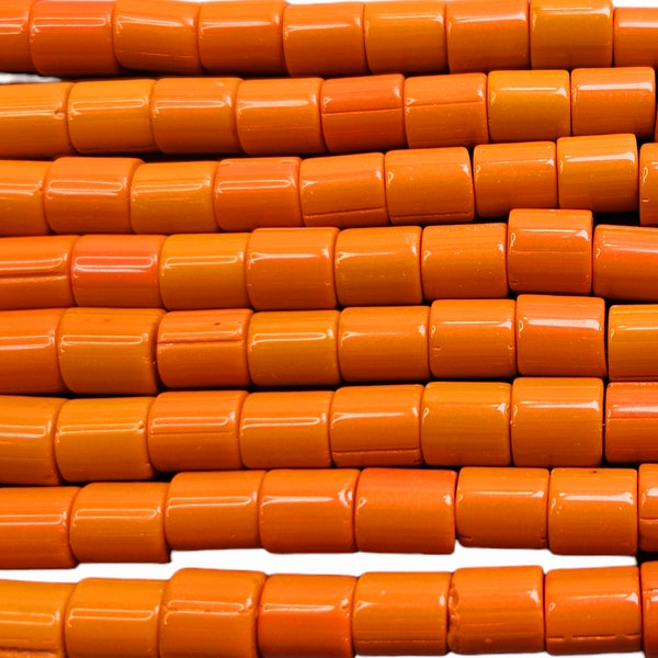 Orange Glass Tube Beads - Size 8mm (2.20mm hole)  - 15 Inch Strand (IND06)