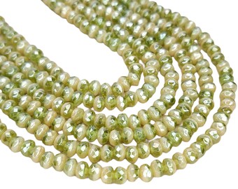 5x3mm Faceted 2 Tone Olive & Beige Luster Firepolish Czech Glass Rondel Beads - Qty 50 (FP93)