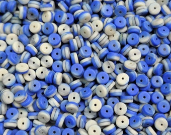 6x3mm Matte Opaque 2 Tone Royal Blue & Beige Czech Heishi Glass Beads - Qty 50 (MISC156)