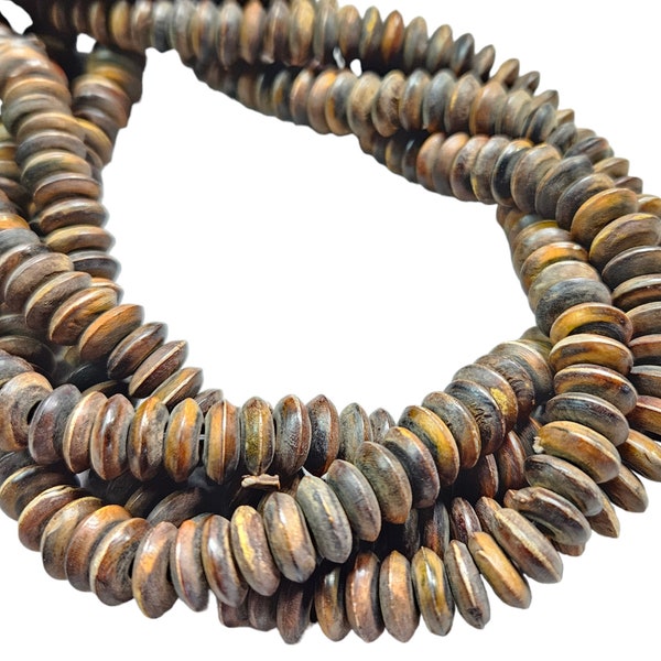 Hand Carved 10x4mm Saucer Water Buffalo Horn Beads - 15 Inch Stand (HBW06)