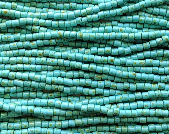 Opaque Green Turquoise Picasso - Size 4mm Czech Glass Tile Beads - 18 Inch Strand (BW64)