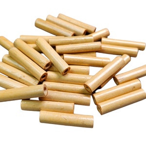 40x9mm Natural Wood Tube Beads - Qty 10  (UM21)