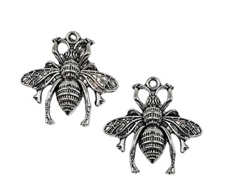 Bee Antique Silver 27x26x2mm Alloy Metal Pendants/Earring Findings - Qty 2 (MB485)