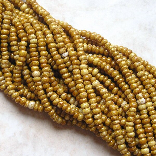 8/0 Opaque Light Sandstone Picasso Czech Glass Seed Bead Strand
