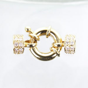 32x19mm Gold Plated Brass Cubic Zirconia Accented 5mm Cord End Spring Clasp (FS60)